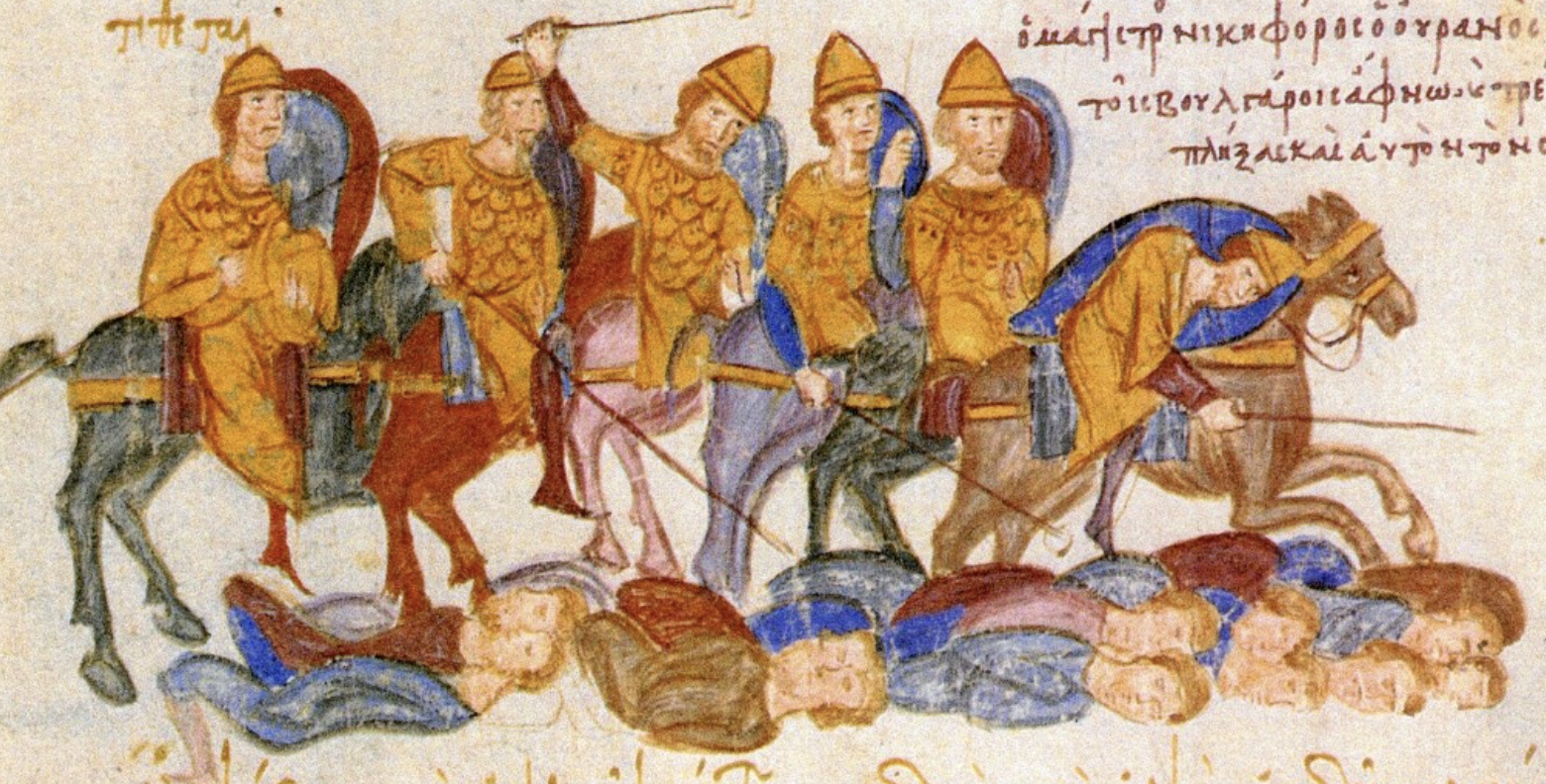 Emperor Basil II, the Porphyrogenitus (born in the purple), the Young, Boulgaroktonos (The Bulgar Slayer.) It is said that after defeating a Bulgarian army, he took the survivors and blinded 99 out of every 100 of them, leaving the 100th with one eye so that he could see well enough to lead his comrades back to their ruler.